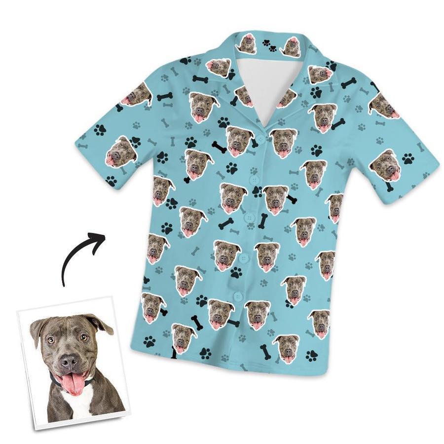 Custom Dog Face On Short Sleeved And Pants With Face Paw Bone Pajamas	 - MyFaceBoxer