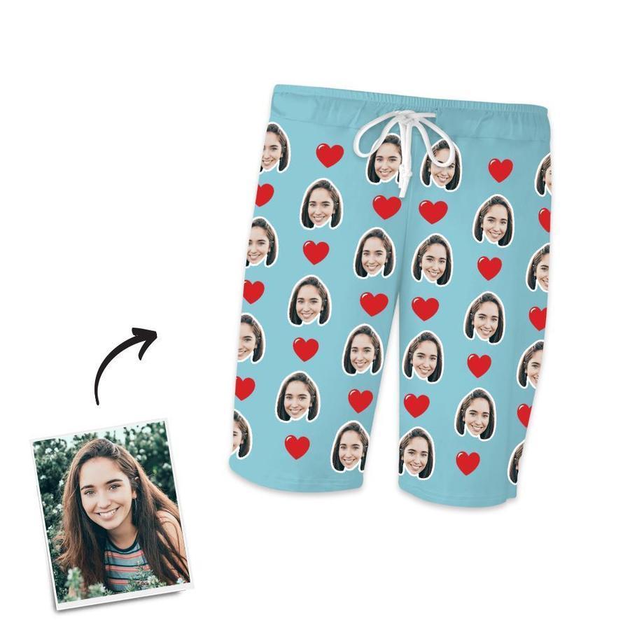 Custom Heart Short Sleeved And Pants With Face Pajamas - MyFaceBoxer