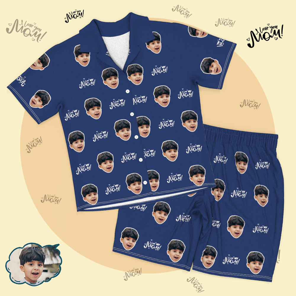 Custom Kid Face Short Sleeved and Pants Pajamas - Love Mom
