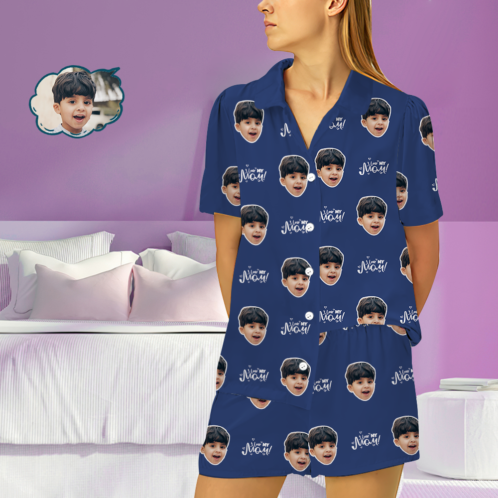 Custom Kid Face Short Sleeved and Pants Pajamas - Love Mom