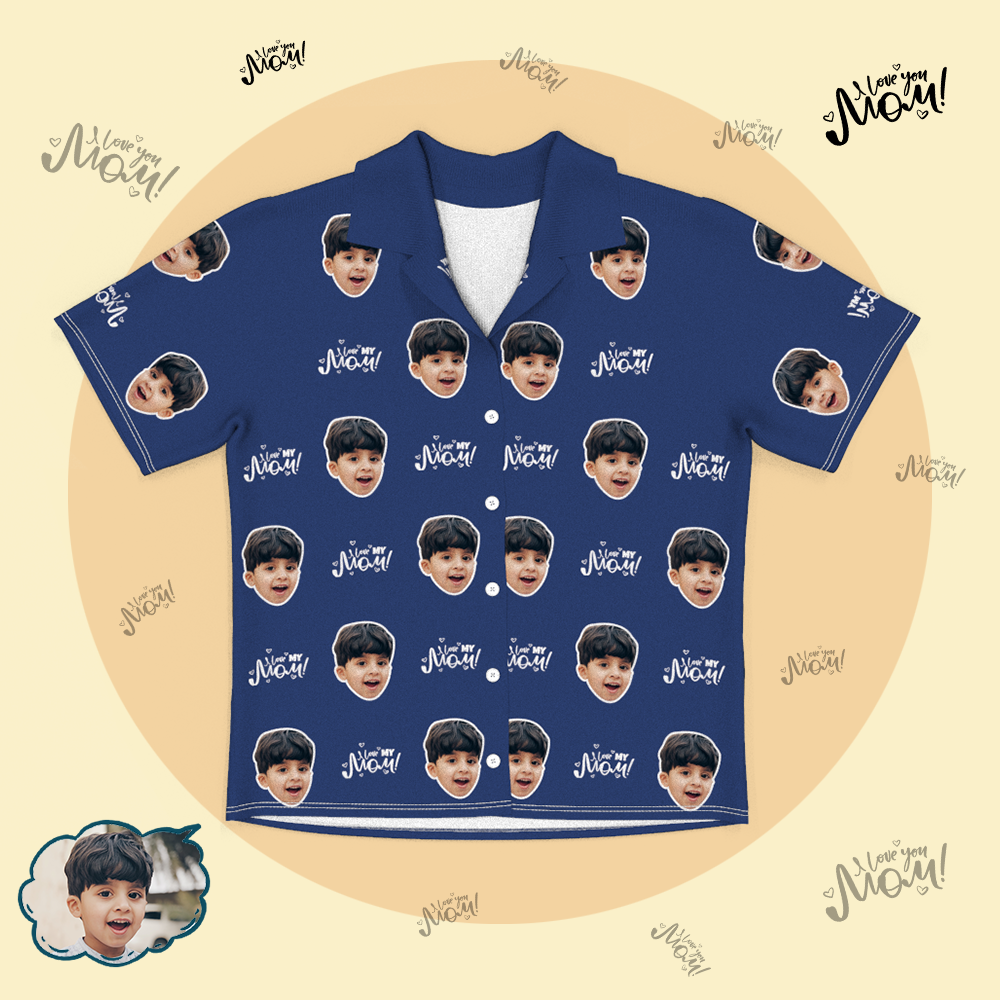Custom Kid Face Short Sleeved and Pants Pajamas - Love Mom