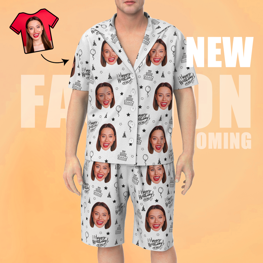 Custom Face Short Sleeve Pajamas Unique Birthday Photo Gift For Best Friend - MyFaceBoxer