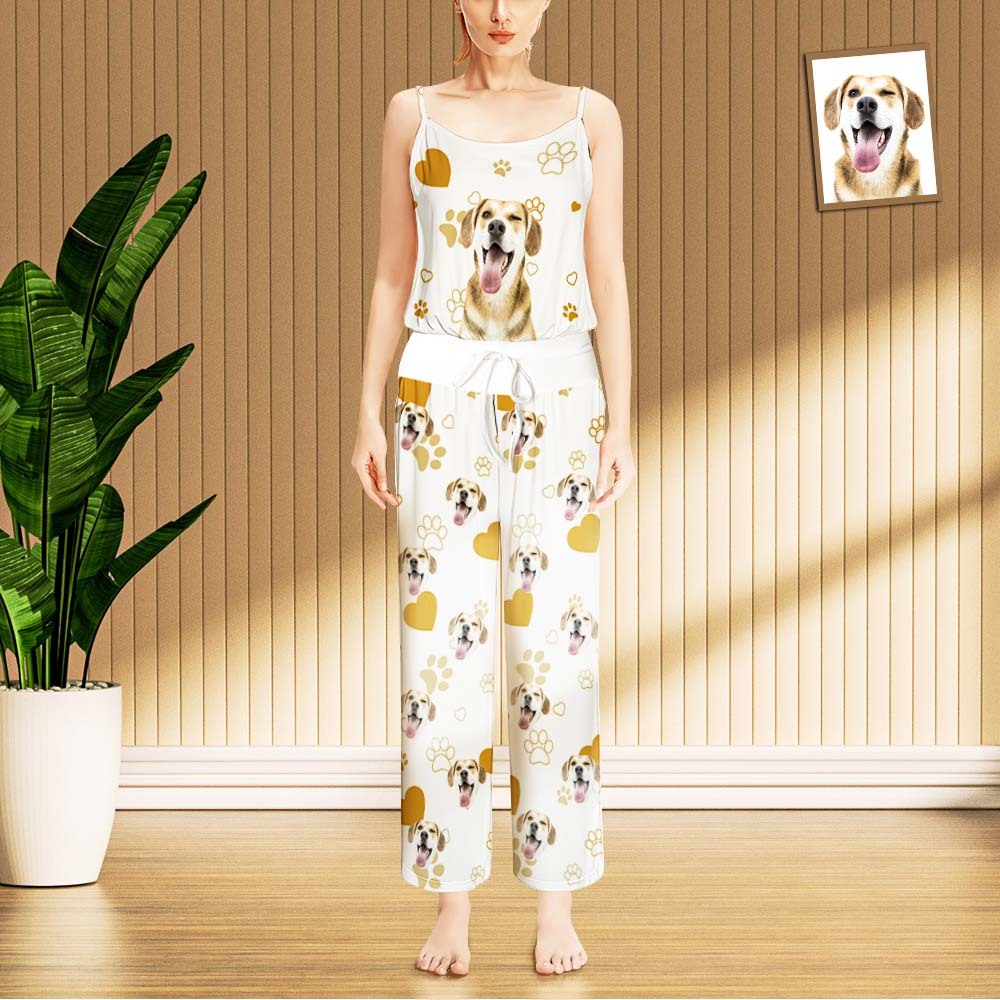 Custom Face Pajama Women's Paw Prints Heart Sleepwear - MyFaceBoxer