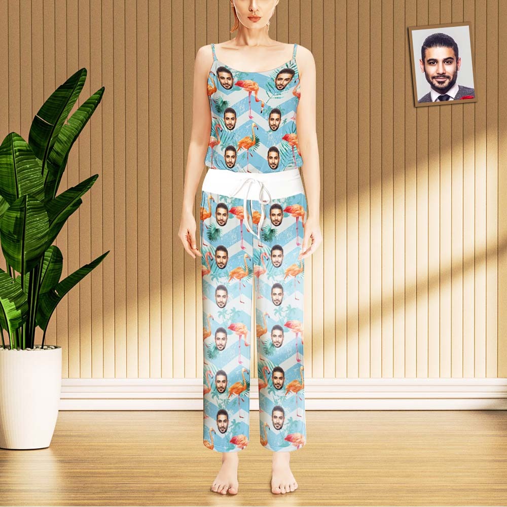 Custom Face Pajama Women's Flamingo Stripe Sleepwear - MyFaceBoxer