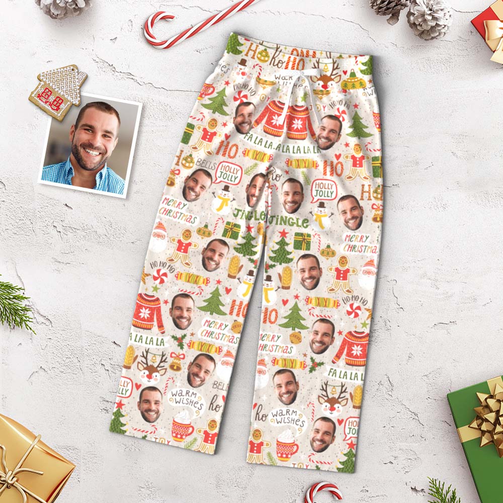 Custom Face Pants Ladie's Loose Wide-leg Pajama Pants Merry Christmas HOHOHO - MyFaceBoxer