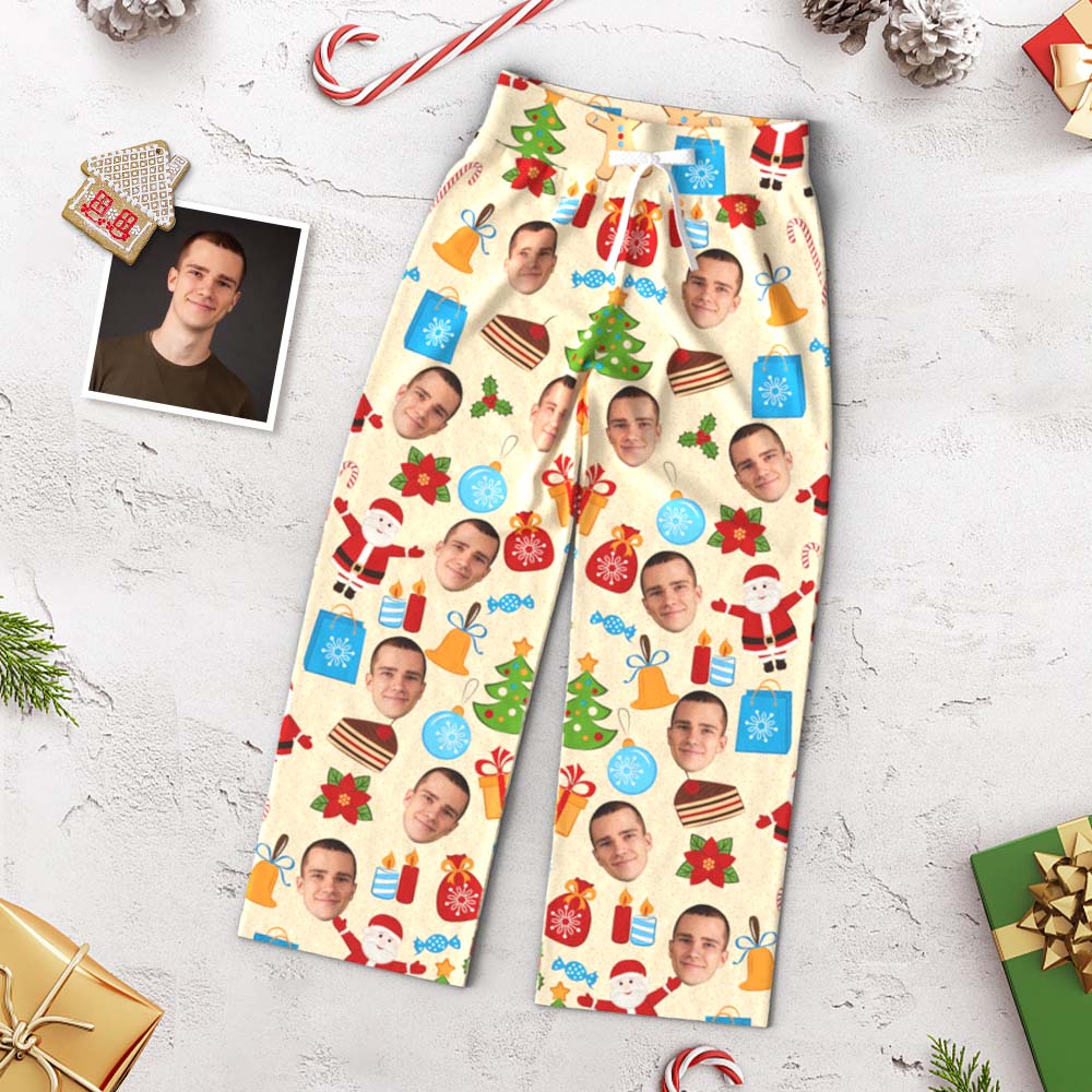 Custom Face Pants Ladie's Loose Wide-leg Pajama Pants Santa Claus and Gingerbread Man Merry Christmas - MyFaceBoxer