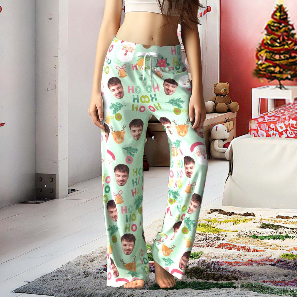 Custom Face Pants Ladie's Loose Wide-leg Pajama Pants Santa Claus and Snowman Merry Christmas - MyFaceBoxer