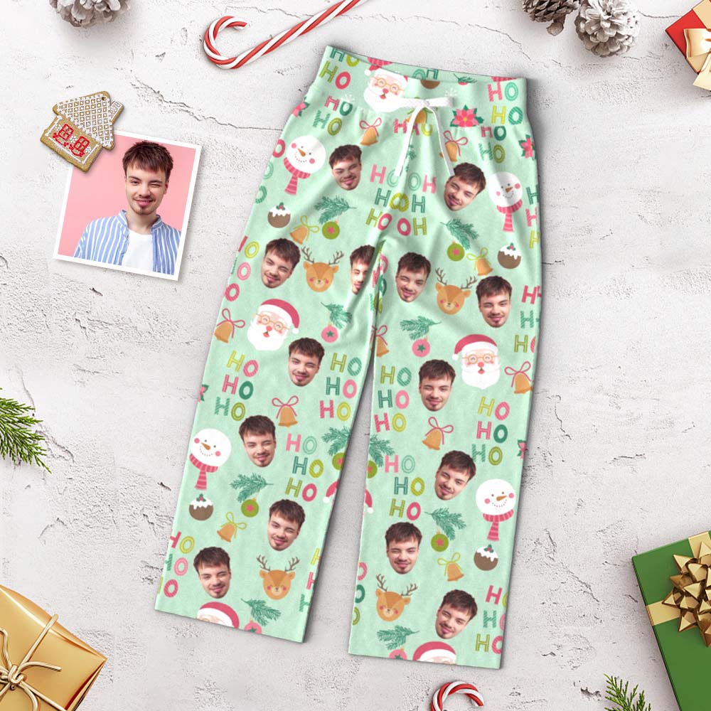 Custom Face Pants Ladie's Loose Wide-leg Pajama Pants Santa Claus and Snowman Merry Christmas - MyFaceBoxer