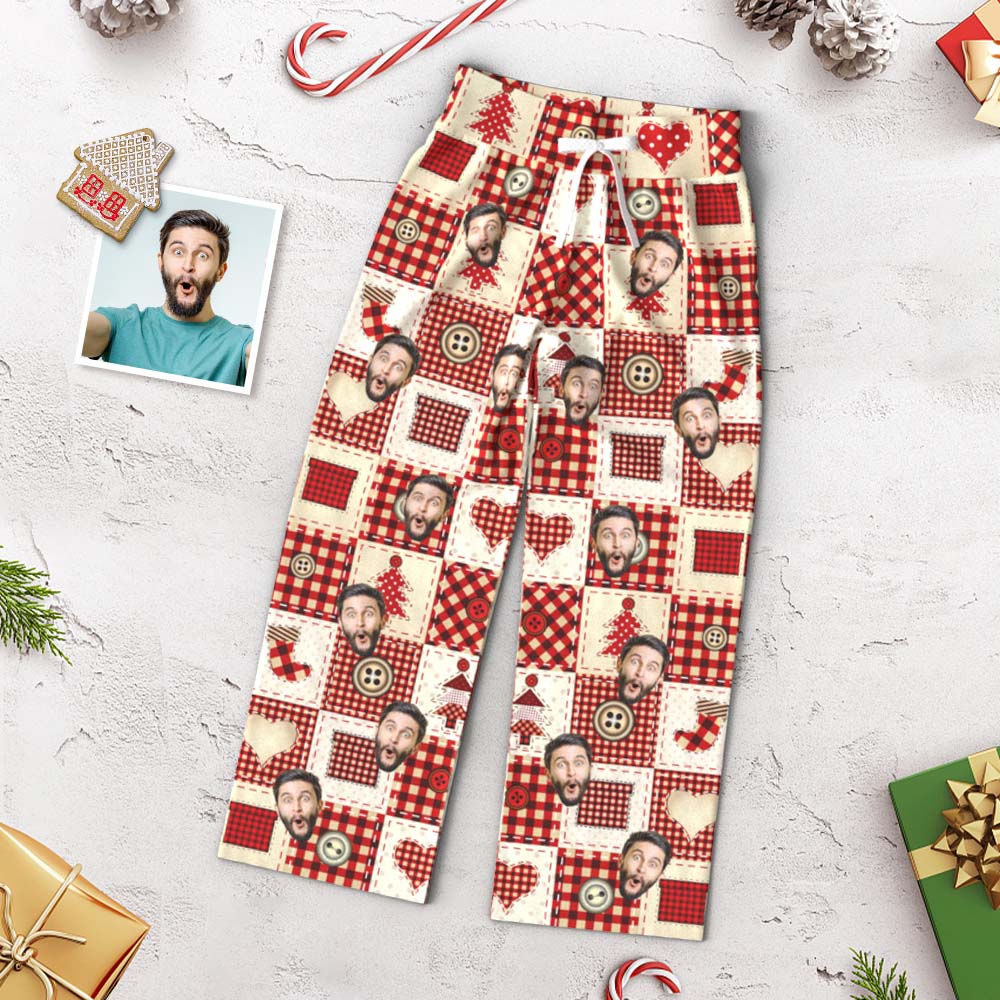 Custom Face Pants Ladie's Loose Wide-leg Pajama Pants Christmas Red Plaid Pajamas Merry Christmas - MyFaceBoxer