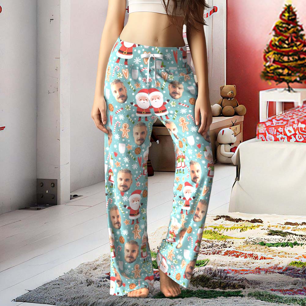Custom Face Pants Ladie's Loose Wide-leg Pajama Pants Santa Claus and Mrs. Claus Merry Christmas - MyFaceBoxer