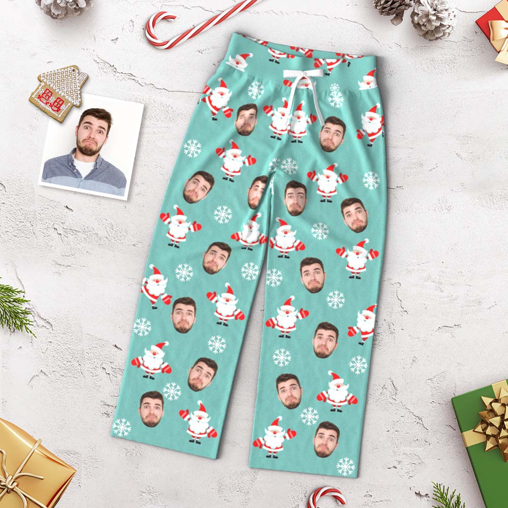 Custom Face Pants Ladie's Loose Wide-leg Pajama Pants Santa Claus Merry Christmas - MyFaceBoxer