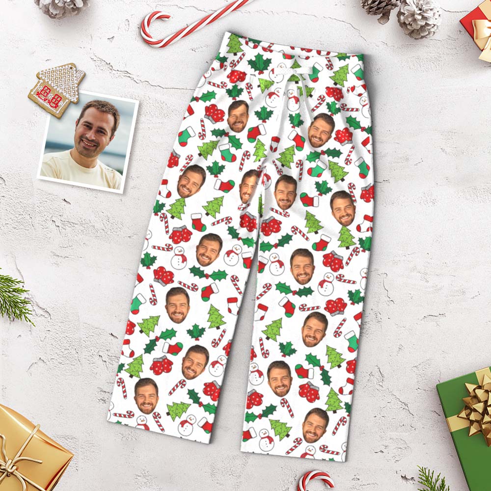 Custom Face Pants Ladie's Loose Wide-leg Pajama Pants Mistletoe Merry Christmas - MyFaceBoxer