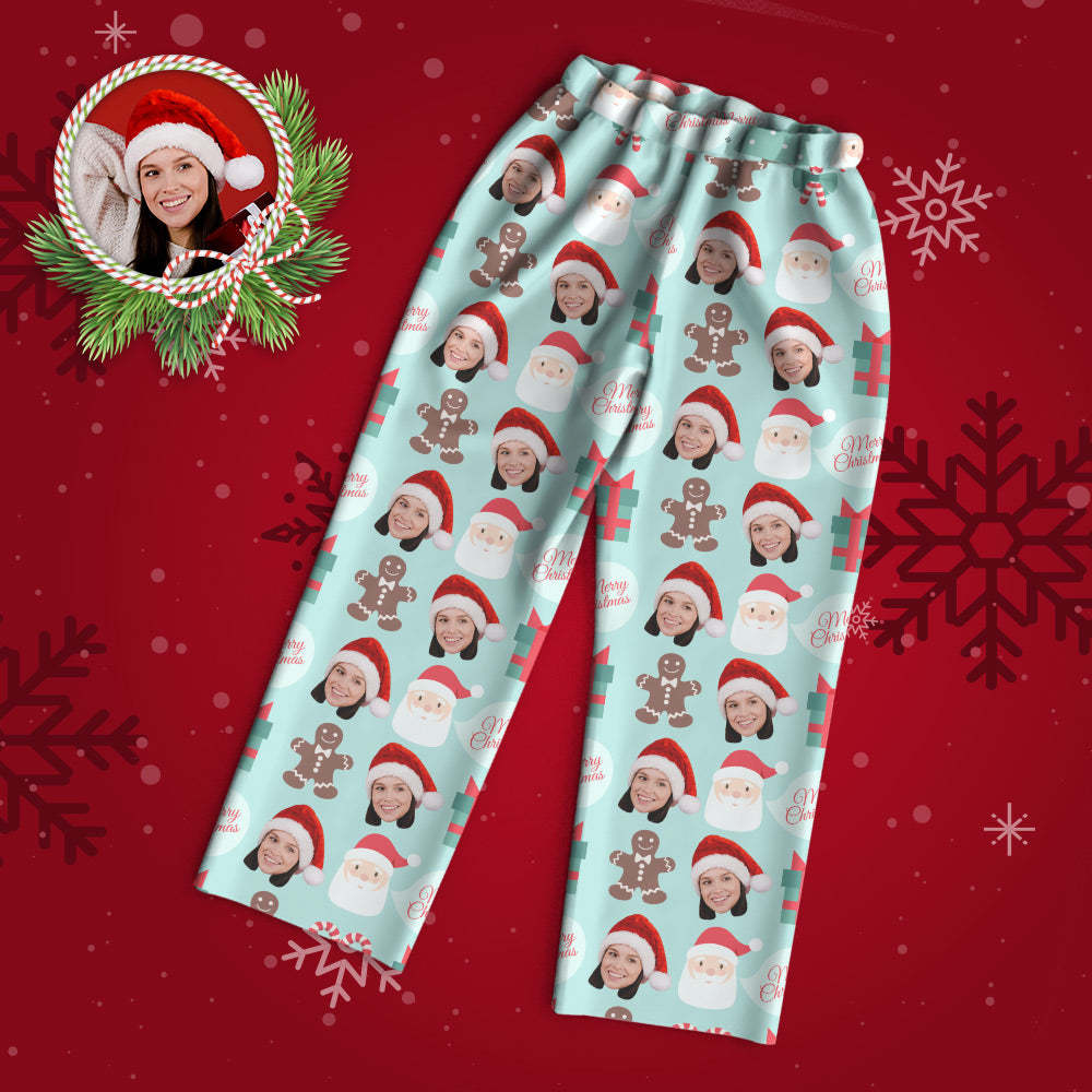 Custom Face Pajama Personalized Photo Pajamas Santa Claus and Gingerbread Man Merry Christmas - MyFaceBoxer