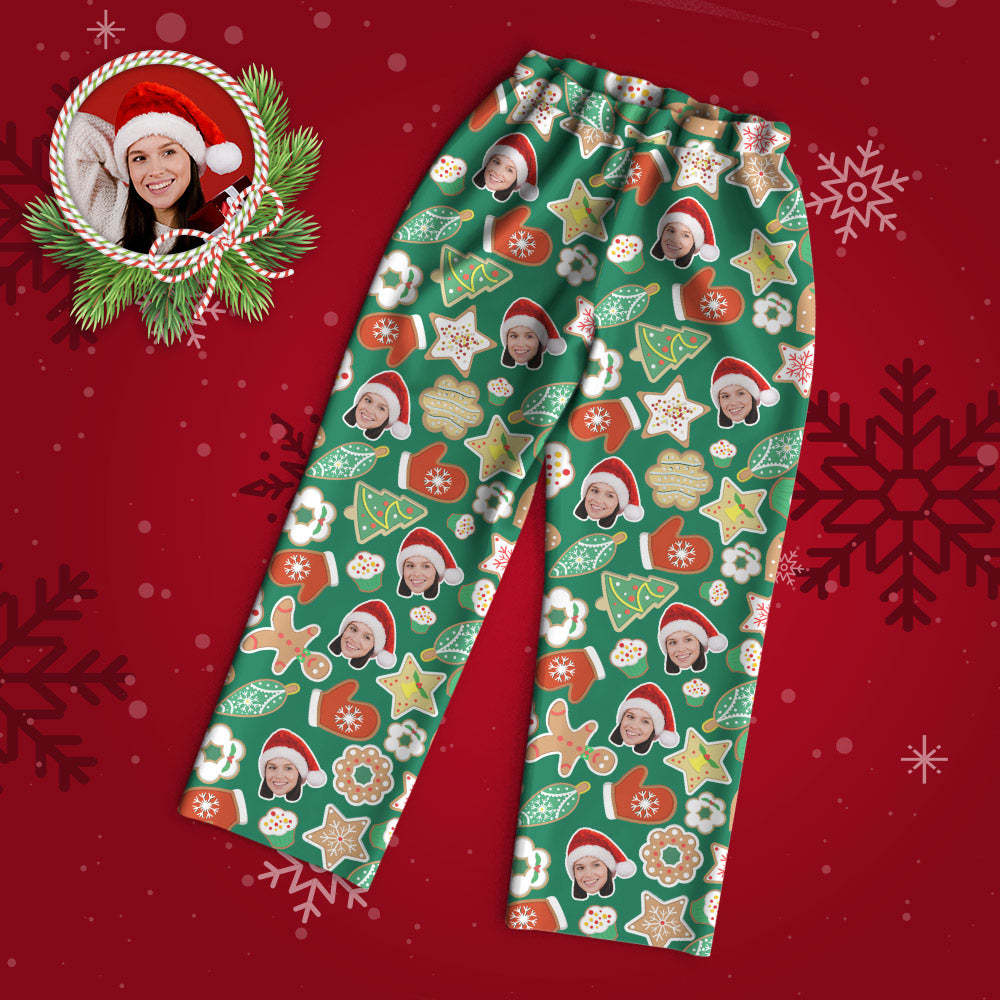 Custom Face Pajama Personalized Green Photo Pajamas Christmas Socks Merry Christmas Gifts for Family - MyFaceBoxer