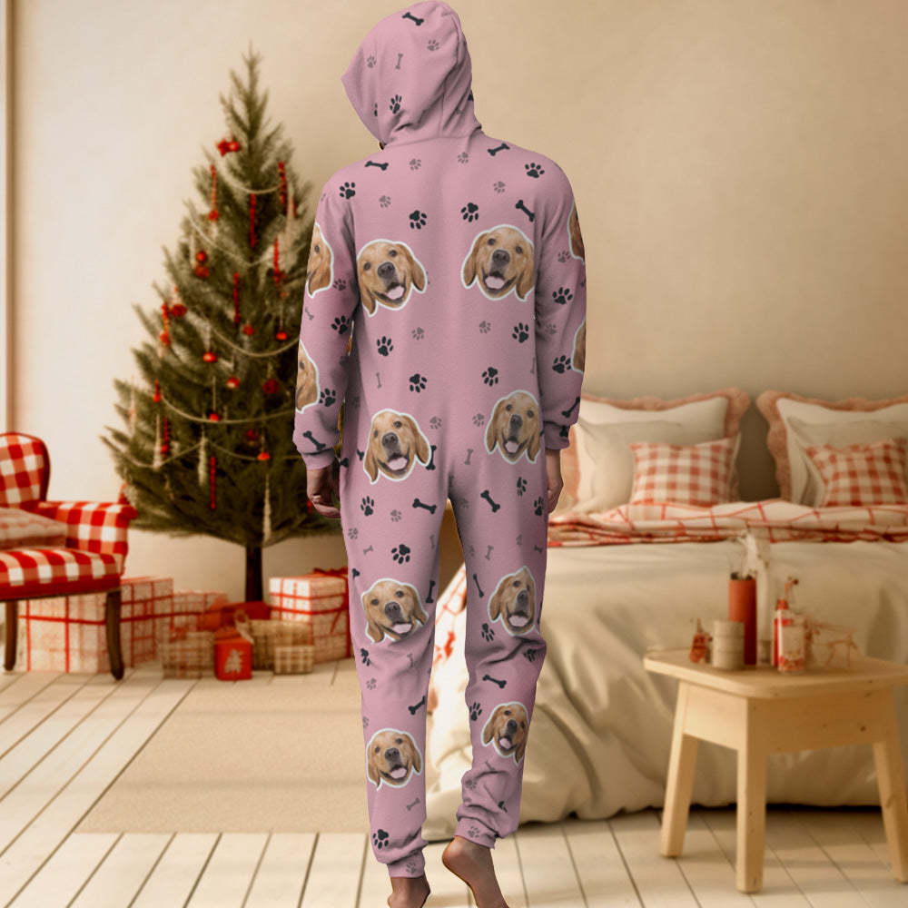 Custom Face Paw Print Onesies Christmas Pajamas One-Piece Sleepwear Christmas Gift - MyFaceBoxer