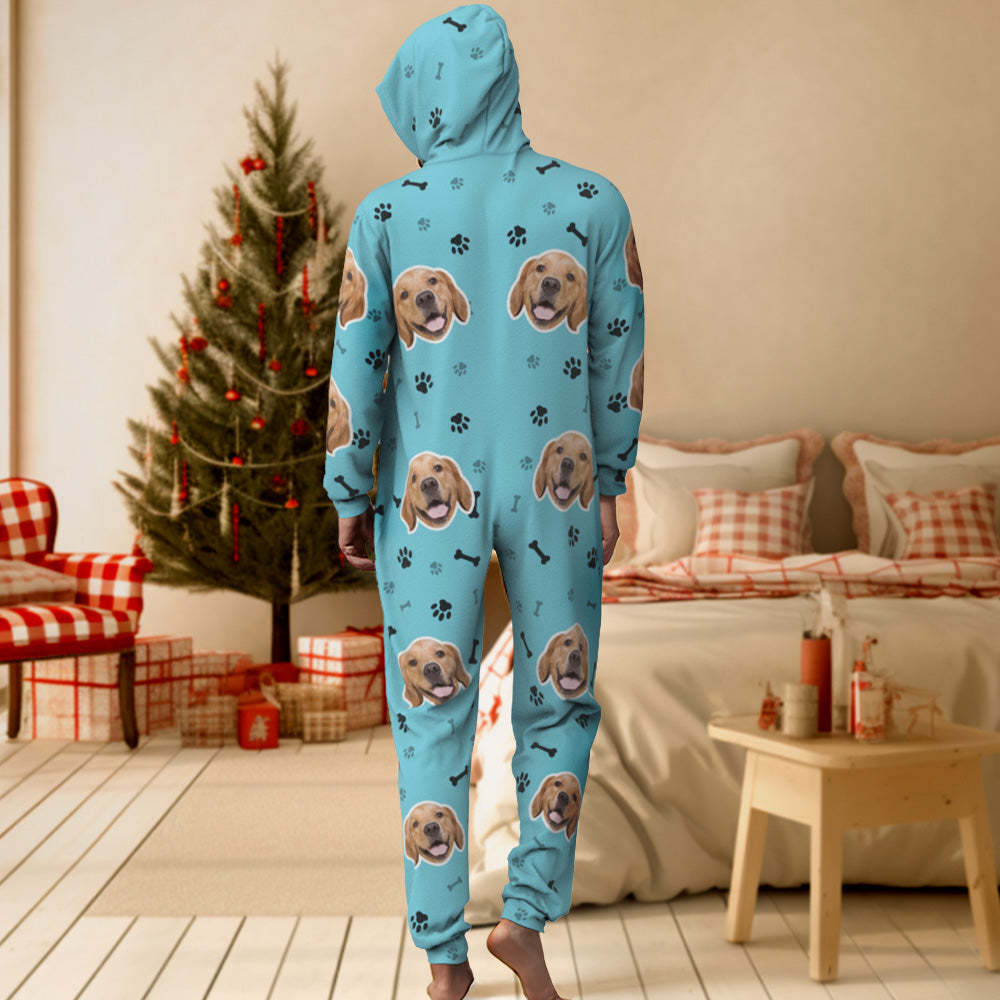 Custom Face Paw Print Onesies Christmas Pajamas One-Piece Sleepwear Christmas Gift - MyFaceBoxer