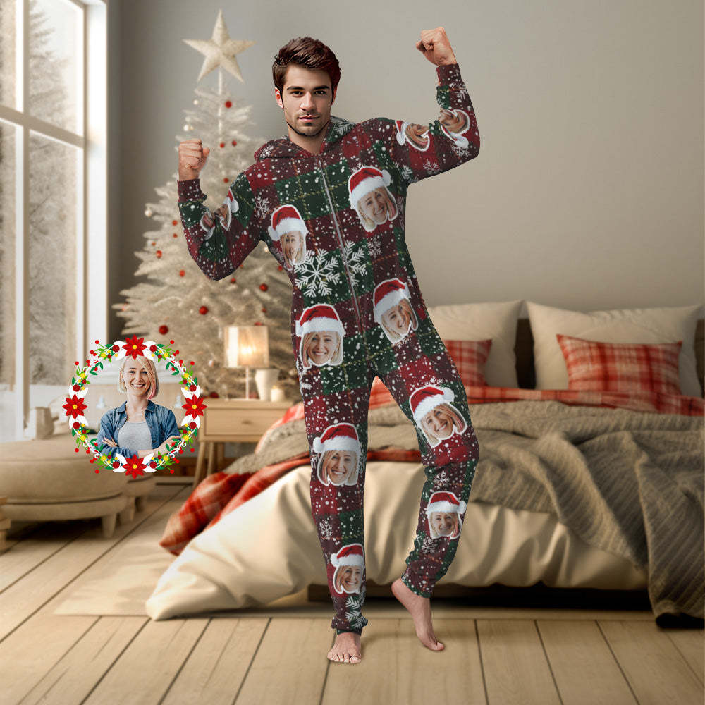 Custom Face Classic Christmas Onesies Pajamas One-Piece Sleepwear Christmas Gift - MyFaceBoxer