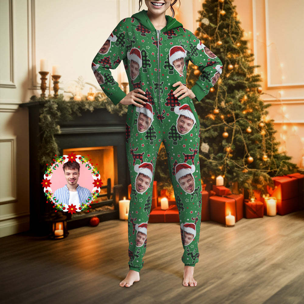 Custom Face Onesies Pajamas Colorful Christmas One-Piece Sleepwear Christmas Gift - MyFaceBoxer