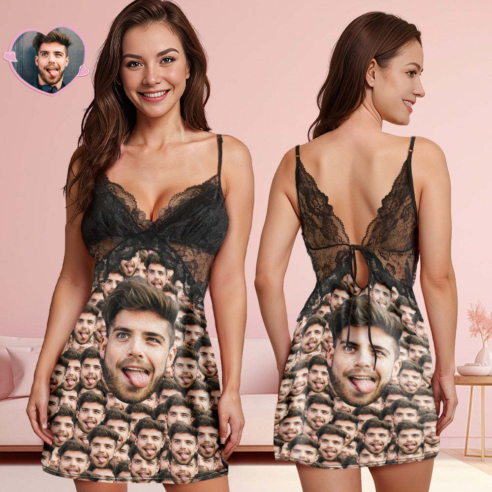 Custom Face Mash Women Lace Sleepwear Personalized Photo Nightwear Gift for Her - MyFaceBoxer