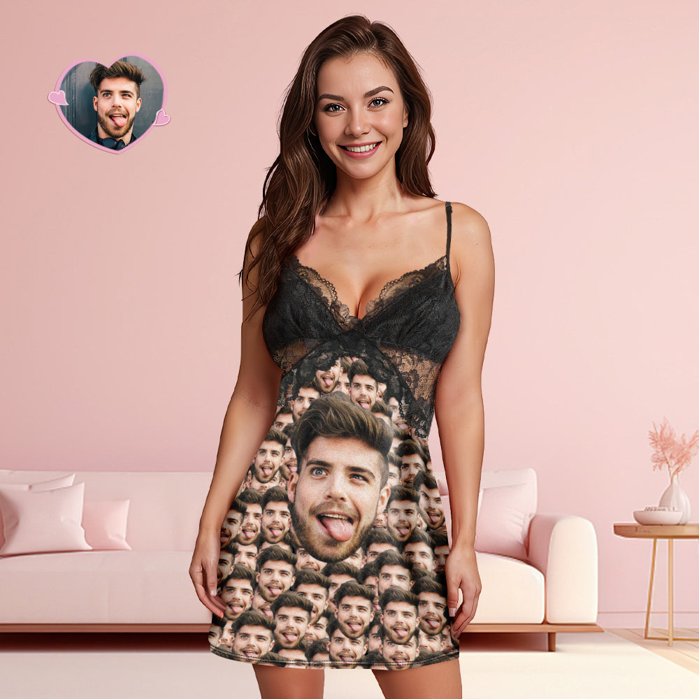 Custom Face Mash Women Lace Sleepwear Personalized Photo Nightwear Gift for Her
