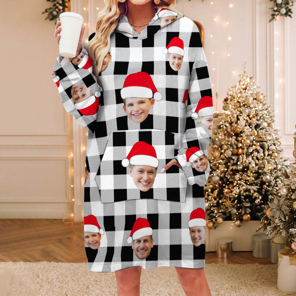 Custom Face Adult Unisex Blanket Pajamas Personalized Photo Christmas Family Buffalo Plaid Pajamas Merry Christmas - MyFaceBoxer