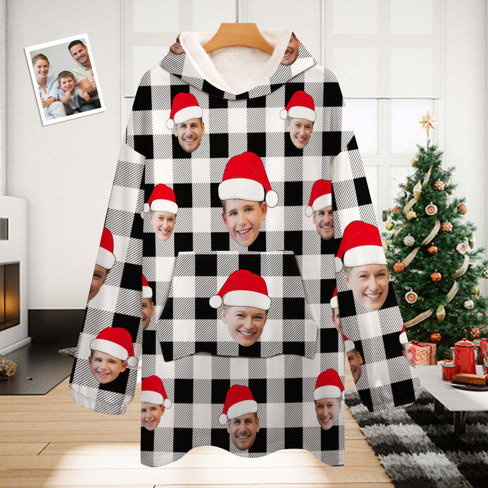 Custom Face Adult Unisex Blanket Pajamas Personalized Photo Christmas Family Buffalo Plaid Pajamas Merry Christmas - MyFaceBoxer