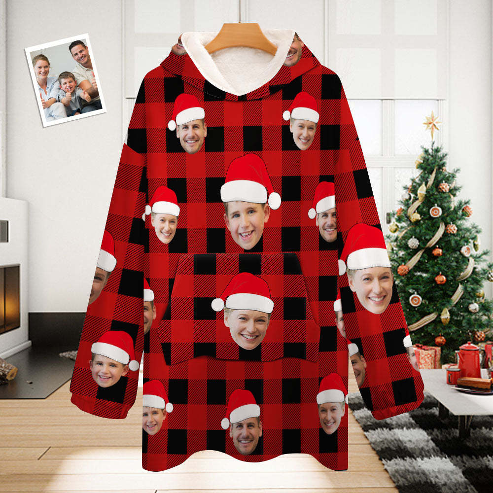 Custom Face Adult Unisex Blanket Pajamas Personalized Photo Christmas Family Buffalo Plaid Pajamas Merry Christmas - MyFaceBoxer