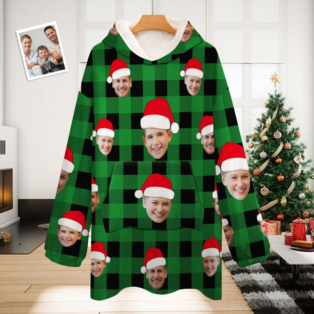 Custom Face Adult Unisex Blanket Pajamas Personalized Photo Christmas Family Buffalo Plaid Pajamas Merry Christmas - MyFaceBoxer