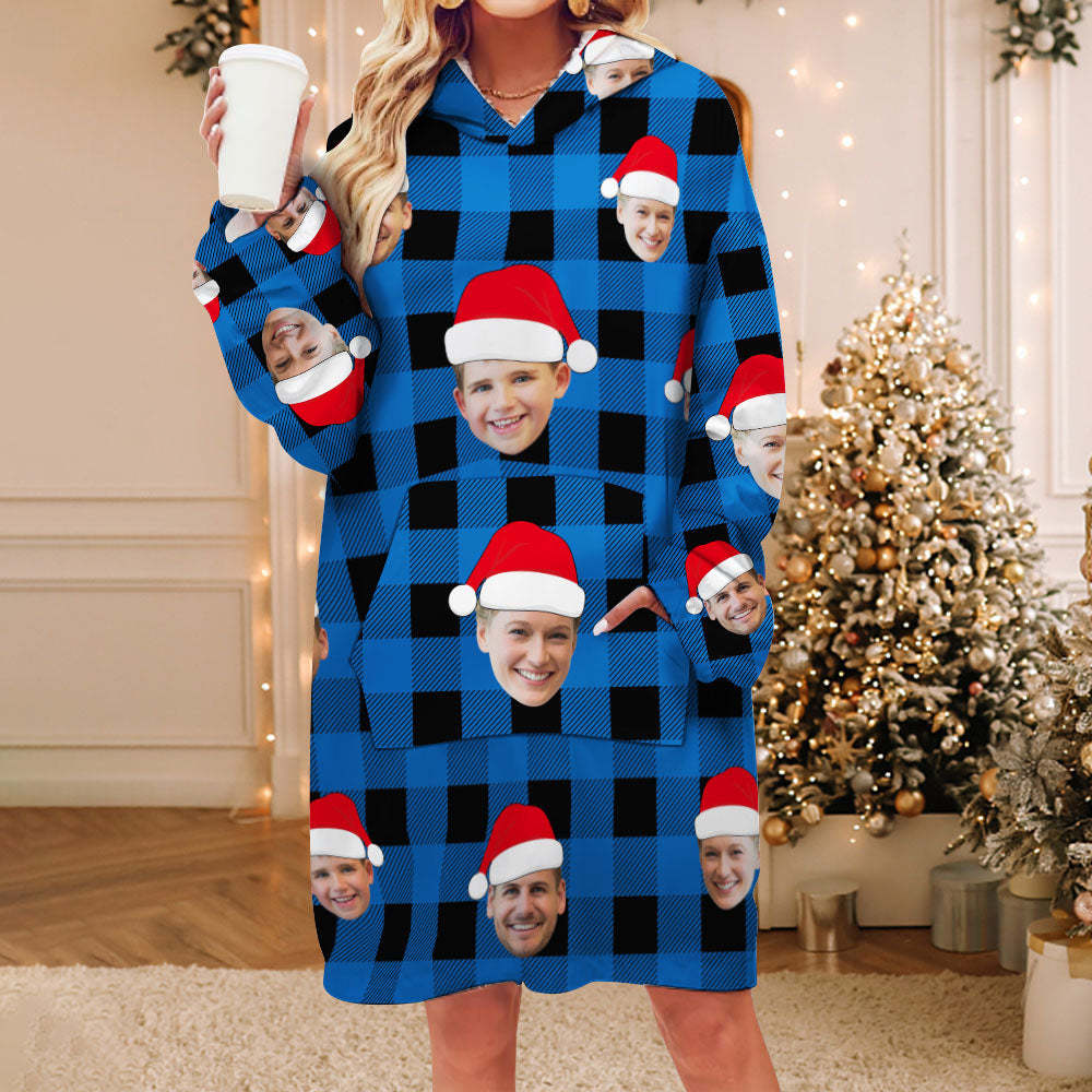 Custom Face Adult Unisex Blanket Pajamas Personalized Photo Christmas Family Buffalo Plaid Pajamas Merry Christmas - MyFaceBoxer