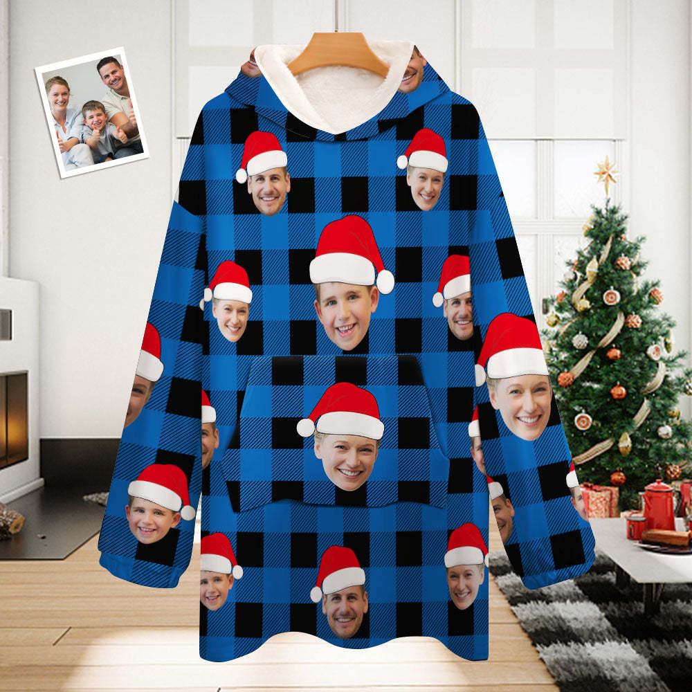 Custom Face Adult Unisex Blanket Pajamas Personalized Photo Christmas Family Buffalo Plaid Pajamas Merry Christmas - MyFaceBoxer