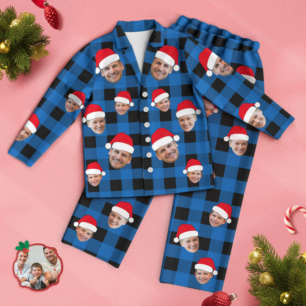 Custom Face Pajama Personalized Photo Christmas Family Buffalo Plaid Pajamas - MyFaceBoxer