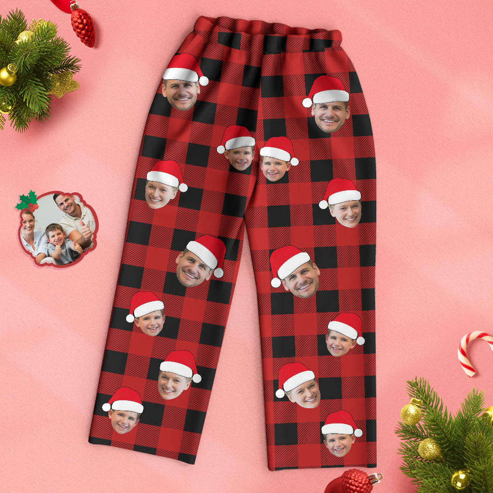 Custom Face Pajama Personalized Photo Christmas Family Buffalo Plaid Pajamas - MyFaceBoxer