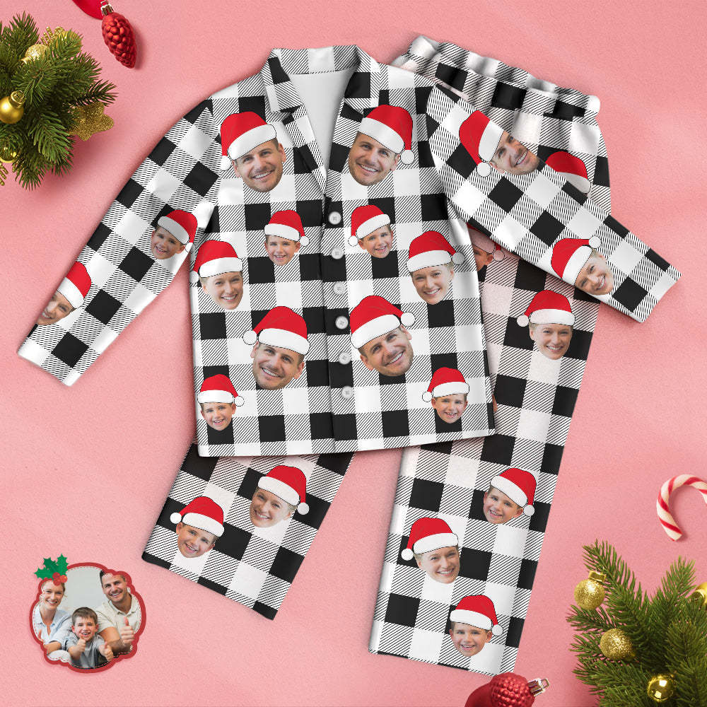 Custom Face Pajama Personalized Photo Christmas Family Buffalo Plaid Pajamas - MyFaceBoxer