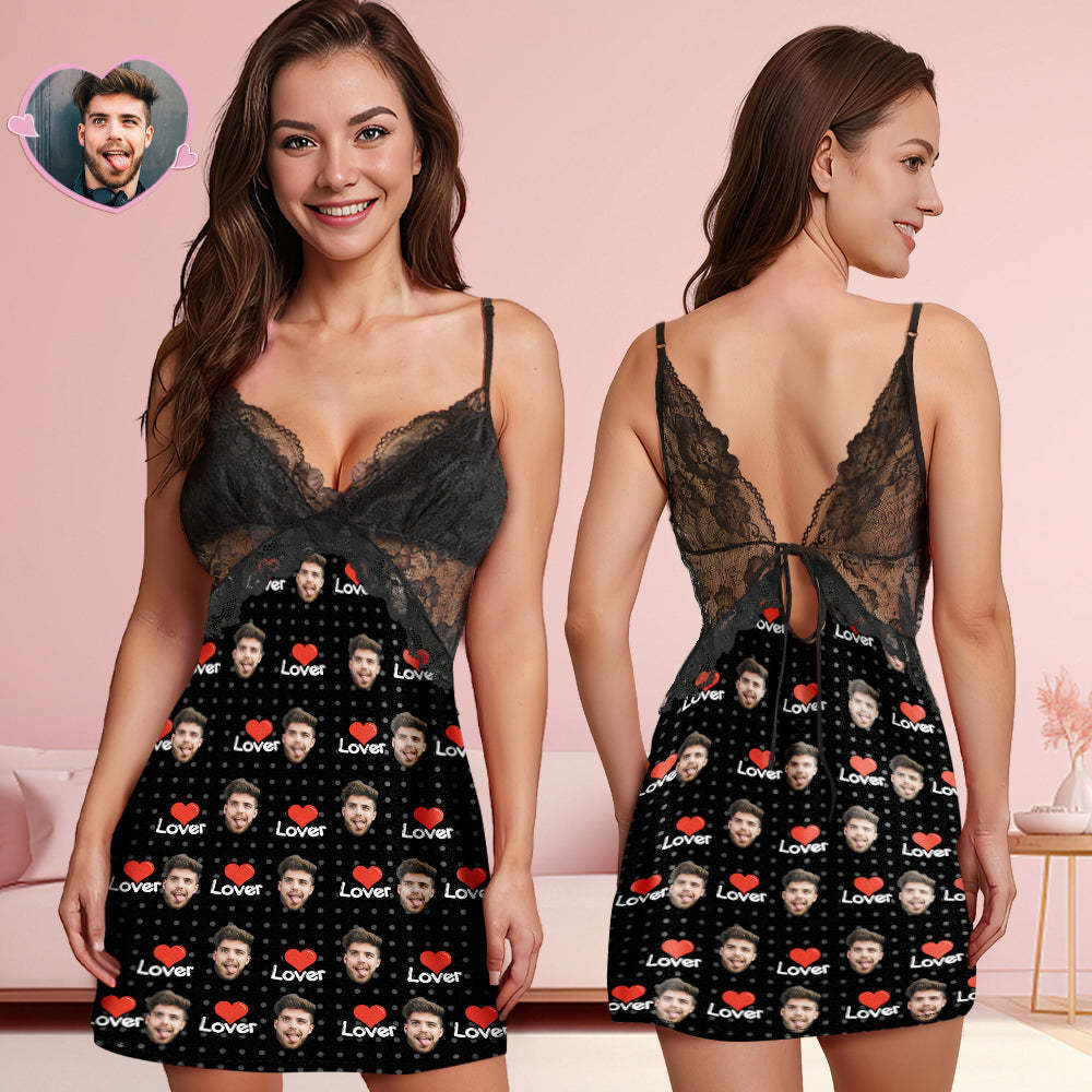 Custom Face Women Lace Sleepwear Lover Personalized Photo Nightwear Valentine's Day Gift - MyFaceBoxer