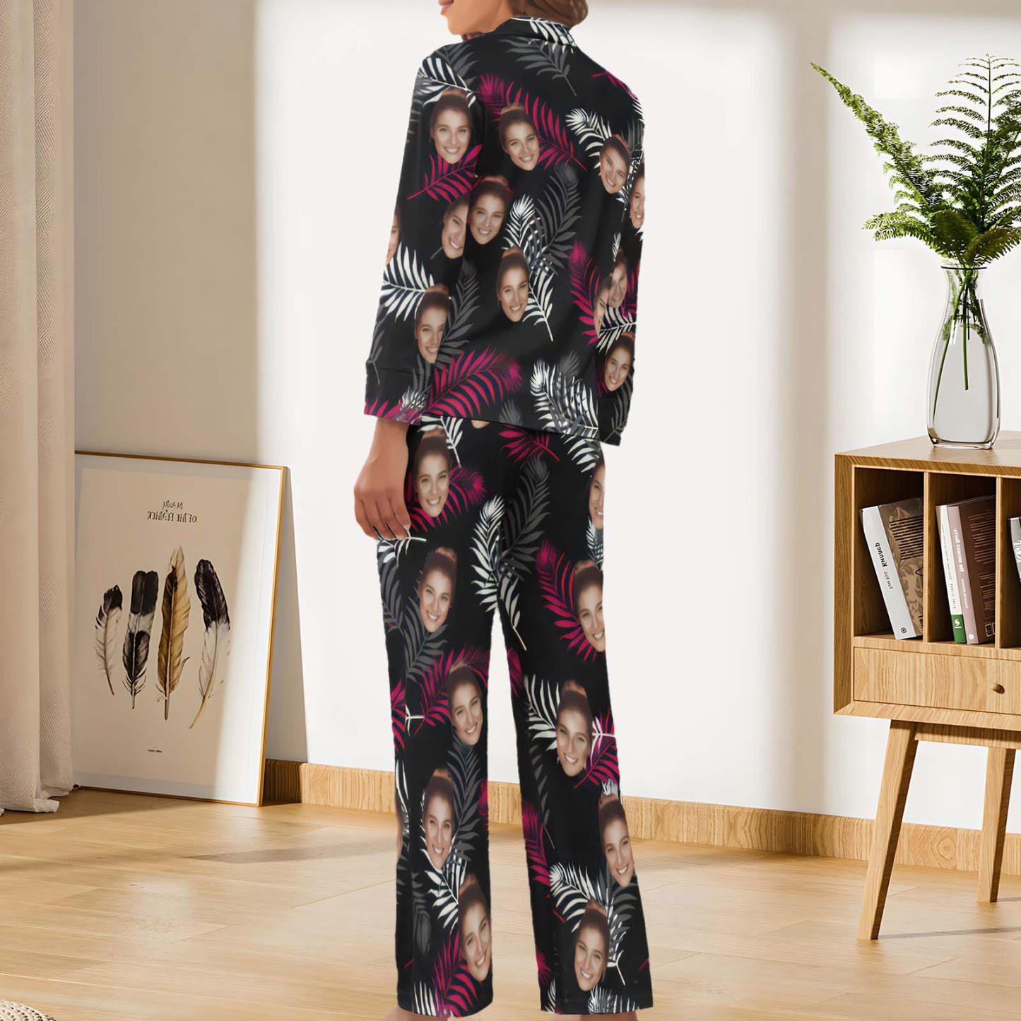 Custom Face Women Pajamas Personalized Photo Long Sleeve Satin Pajama Set - MyFaceBoxer