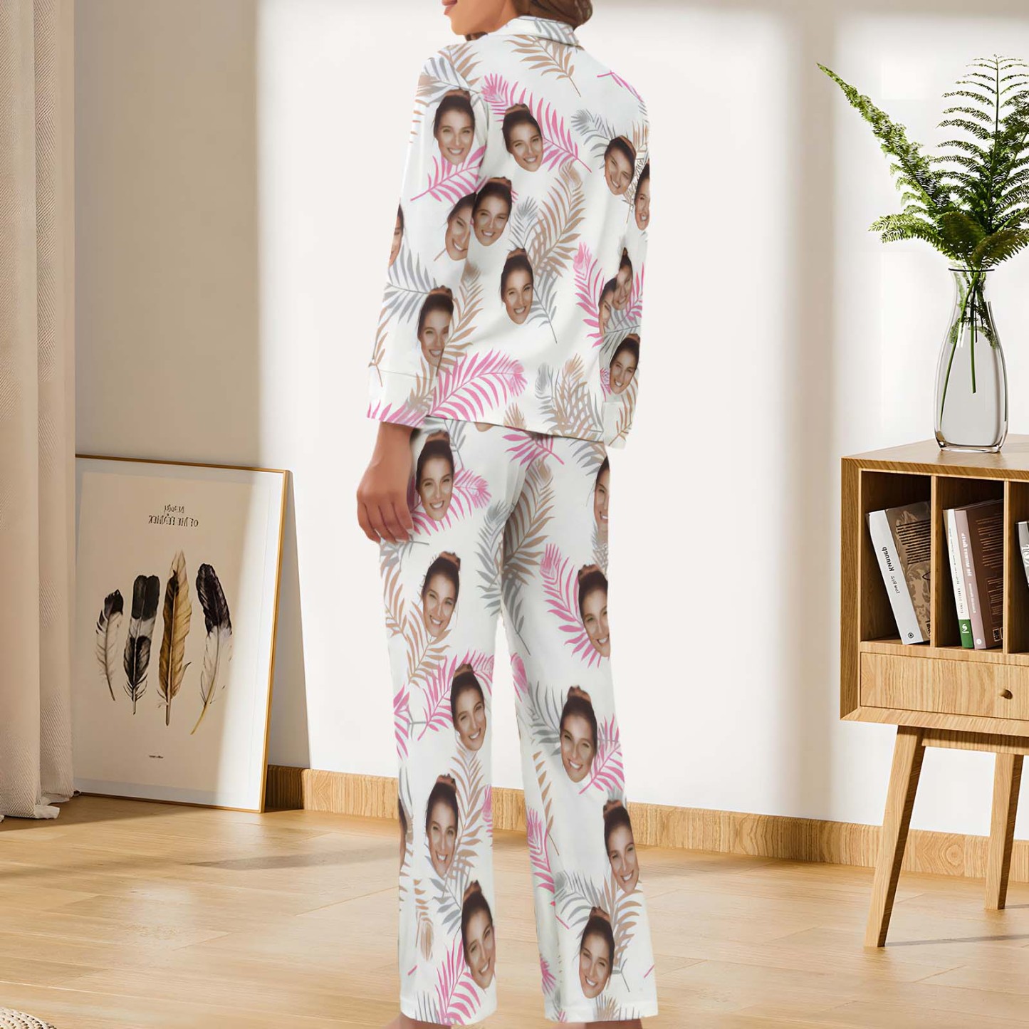 Custom Face Women Pajamas Personalized Photo Long Sleeve Satin Pajama Set - MyFaceBoxer