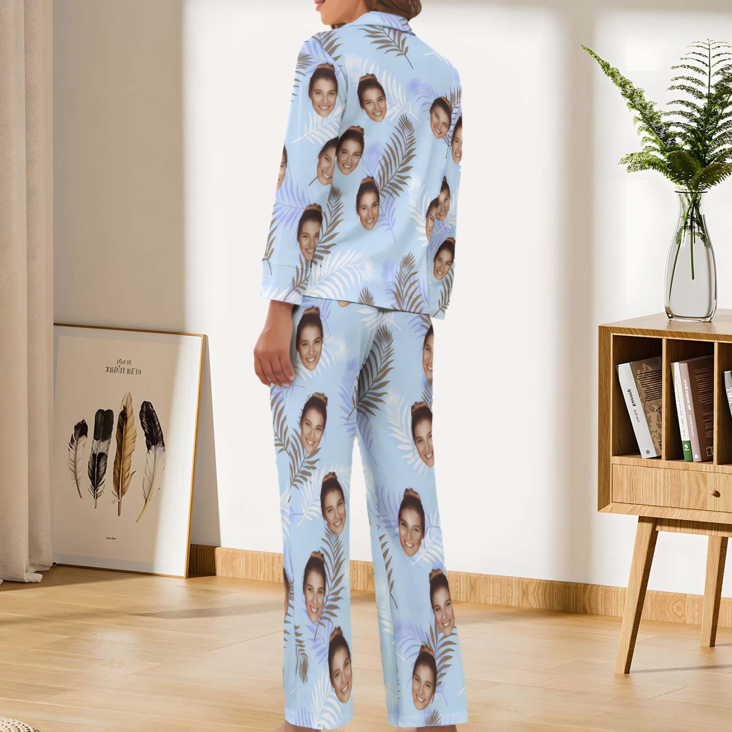 Custom Face Women Pajamas Personalized Photo Long Sleeve Satin Pajama Set - MyFaceBoxer