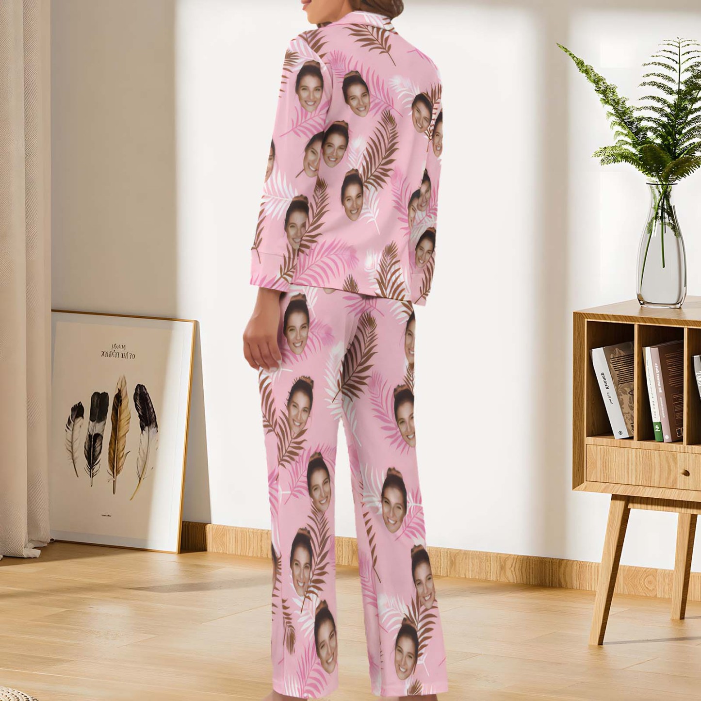 Custom Face Women Pajamas Personalized Photo Long Sleeve Satin Pajama Set - MyFaceBoxer