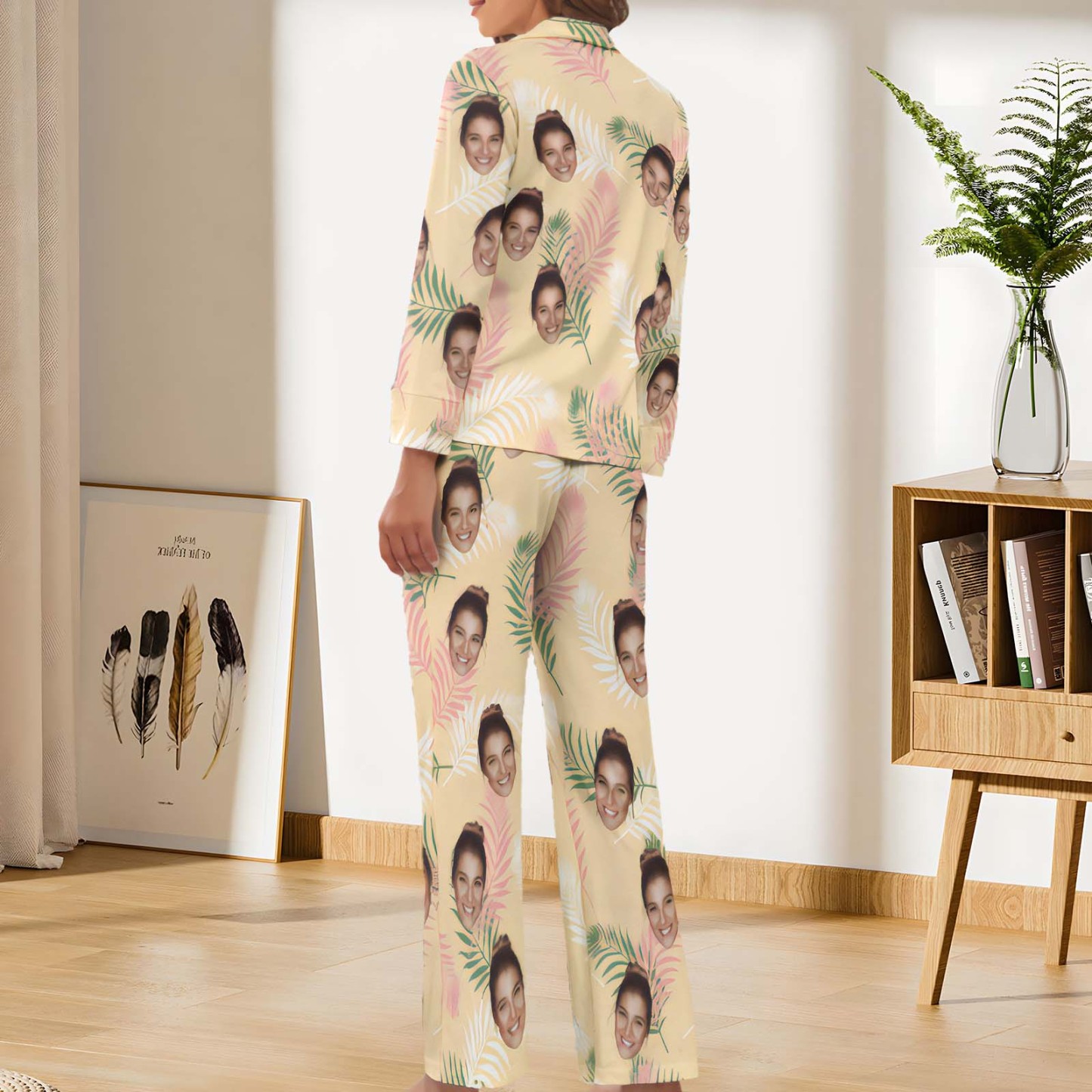 Custom Face Women Pajamas Personalized Photo Long Sleeve Satin Pajama Set - MyFaceBoxer