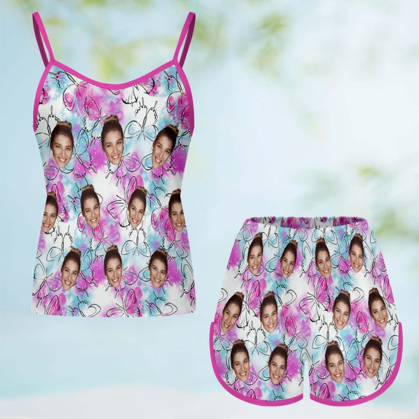Custom Face Pajamas Personalized Satin Suspender Pajamas for Women - MyFaceBoxer