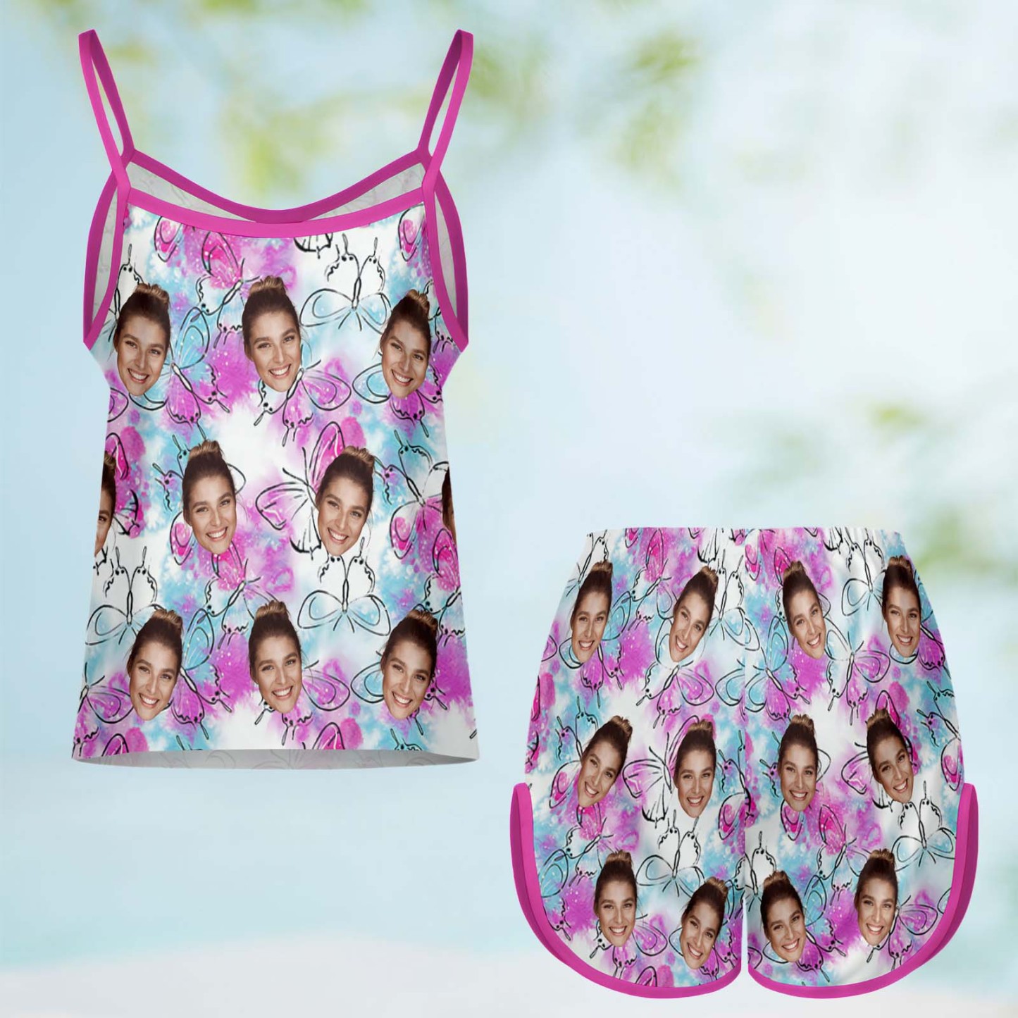 Custom Face Pajamas Personalized Satin Suspender Pajamas for Women - MyFaceBoxer