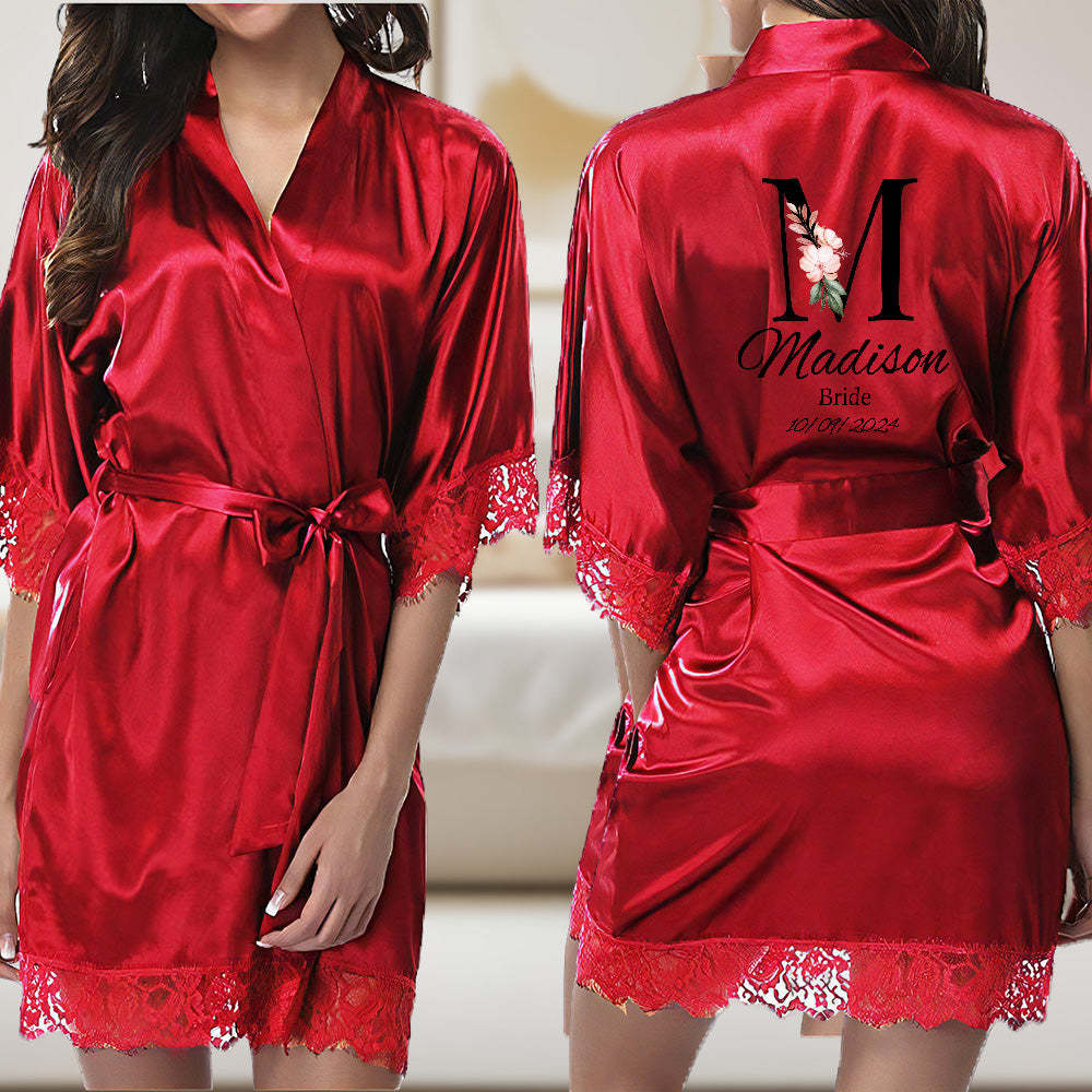 Personalized Bridesmaid Bride Robe Floral Bridal Robe Gift for Bridesmaid Bride - MyFaceBoxer