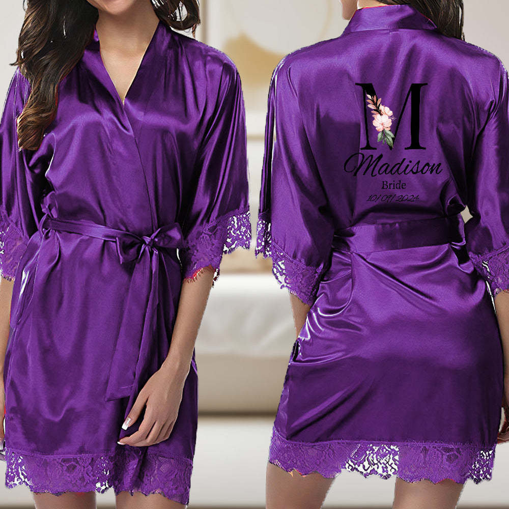 Personalized Bridesmaid Bride Robe Floral Bridal Robe Gift for Bridesmaid Bride - MyFaceBoxer