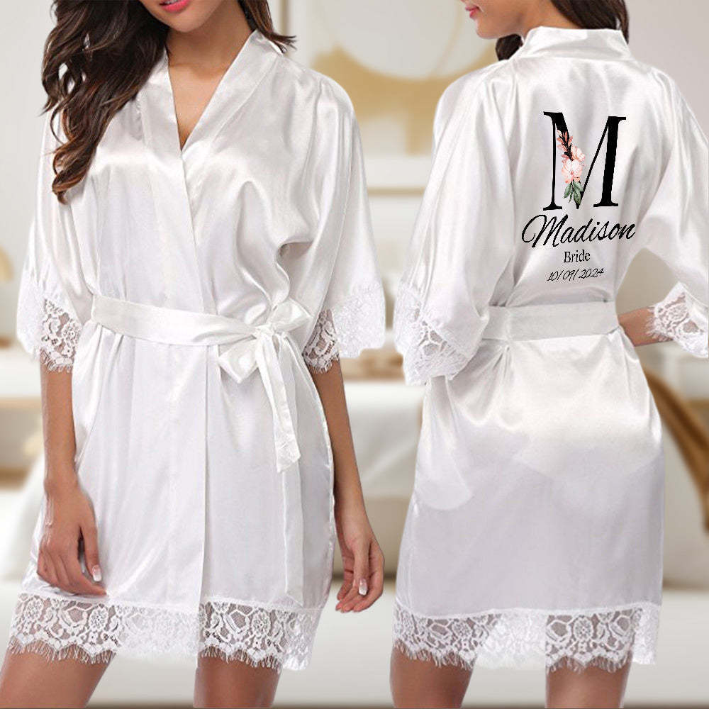 Personalized Bridesmaid Bride Robe Floral Bridal Robe Gift for Bridesmaid Bride - MyFaceBoxer