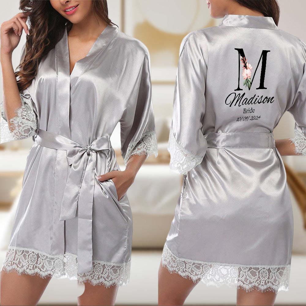 Personalized Bridesmaid Bride Robe Floral Bridal Robe Gift for Bridesmaid Bride - MyFaceBoxer