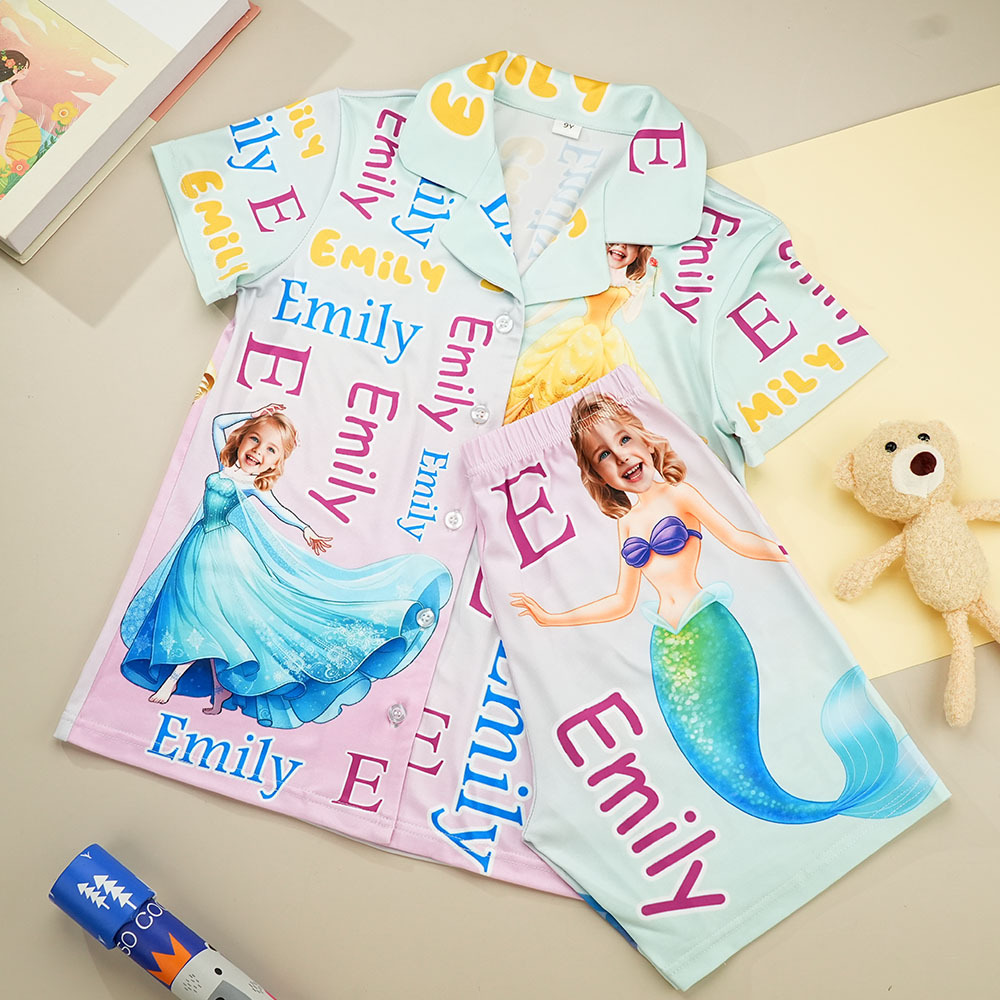 Custom Face Short Sleeve Pajamas Ice Princess Pajamas For Girl