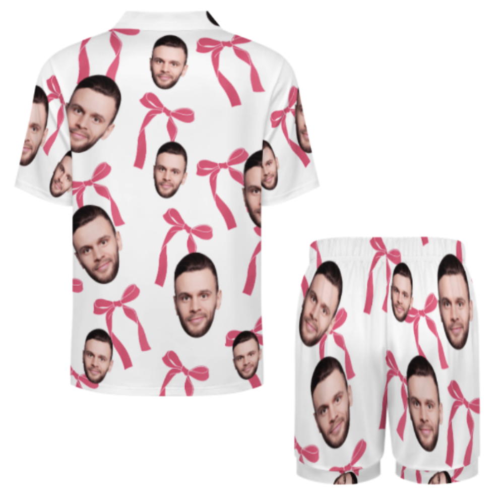 Custom Face Short Sleeve Pajamas Custom Bow Couple Gift Photo Pajamas Suit