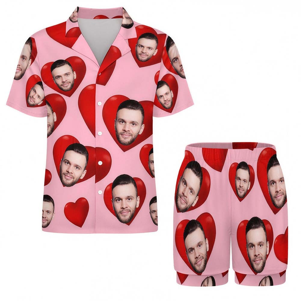 Custom Pajamas with Embedded Photo Hearts Adjustable Waistband Valentine's Day Gift