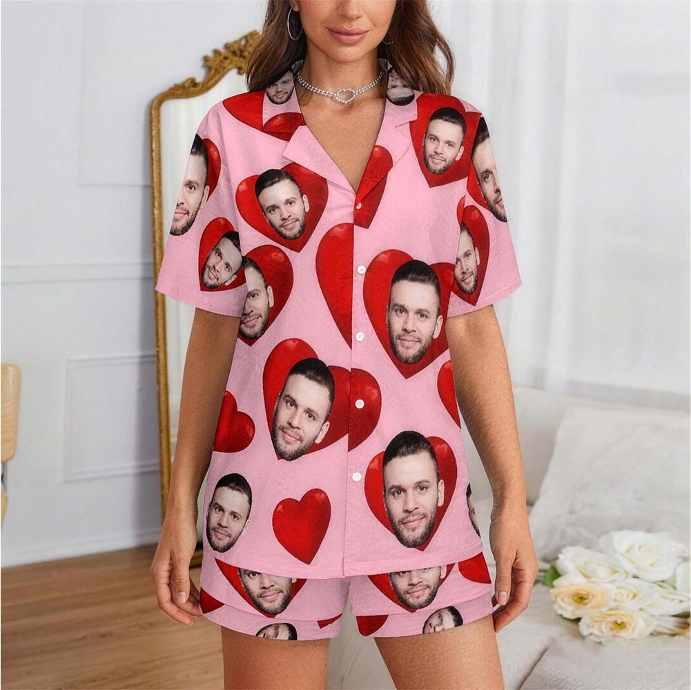 Custom Pajamas Pants Dark Tone with Embedded Photo Hearts Adjustable W