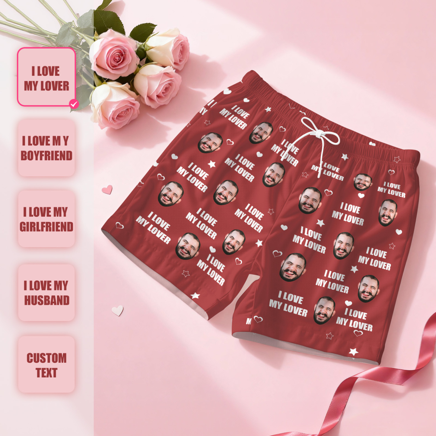 Custom Photo Funny I Love My Lover - Personalized Pajama Shorts